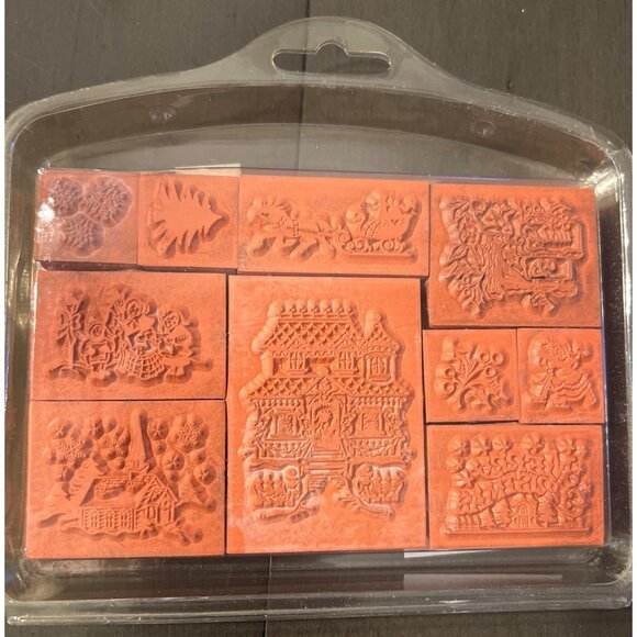 Vintage Christmas Rubber Stamp Set For Crafting & Scrapbooking by PSX - Picture 2 of 2